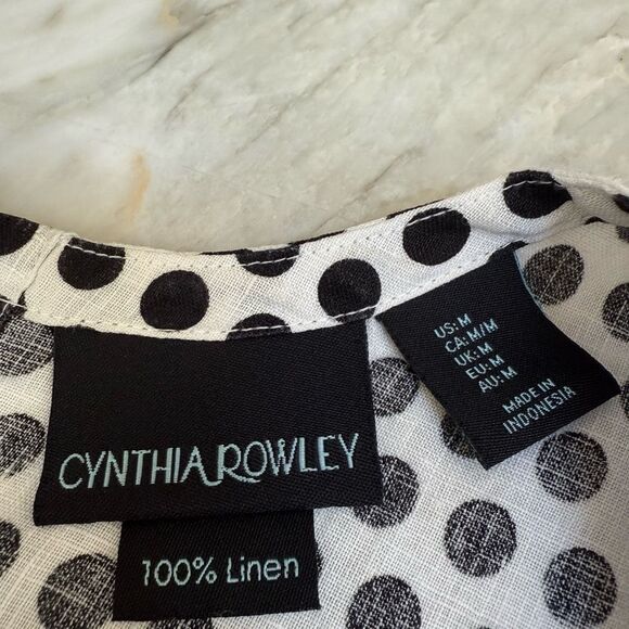 Cynthia Rowley Crop Top blouse 100% Linen Polka Dot button back detail sz M - Picture 4 of 6